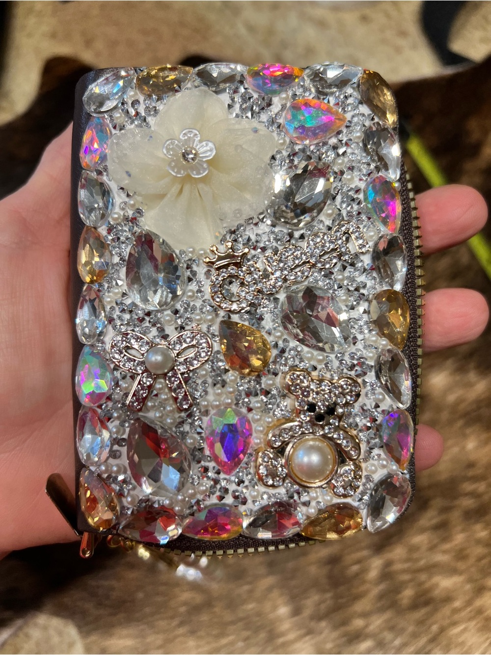 Embellished CardWallet Wristlet- White/Iridescent